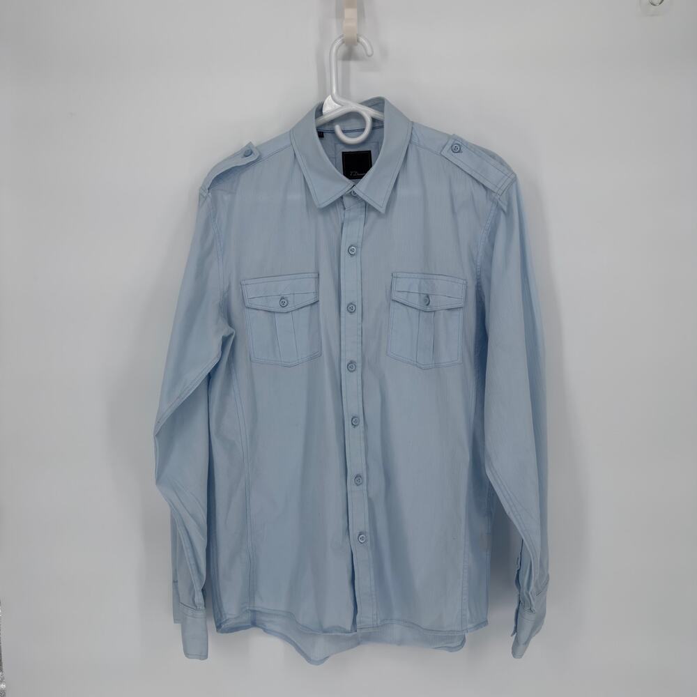 7 Diamonds Light Blue Button Front Shirt Long Sleeve Epaulets Dual Chest Pockets